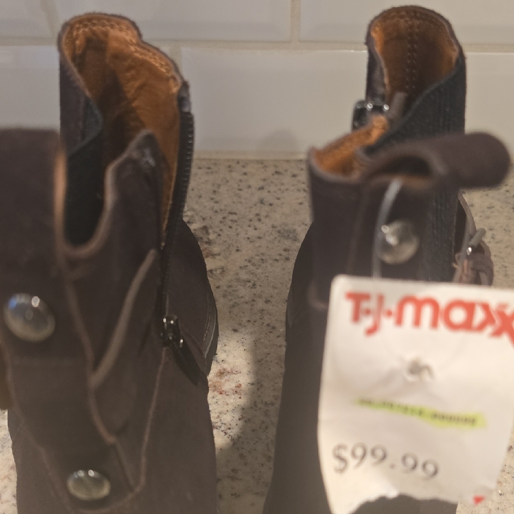 Women’s Dark Brown Suede Ankle Boot with Buckle - Picture 14 of 16